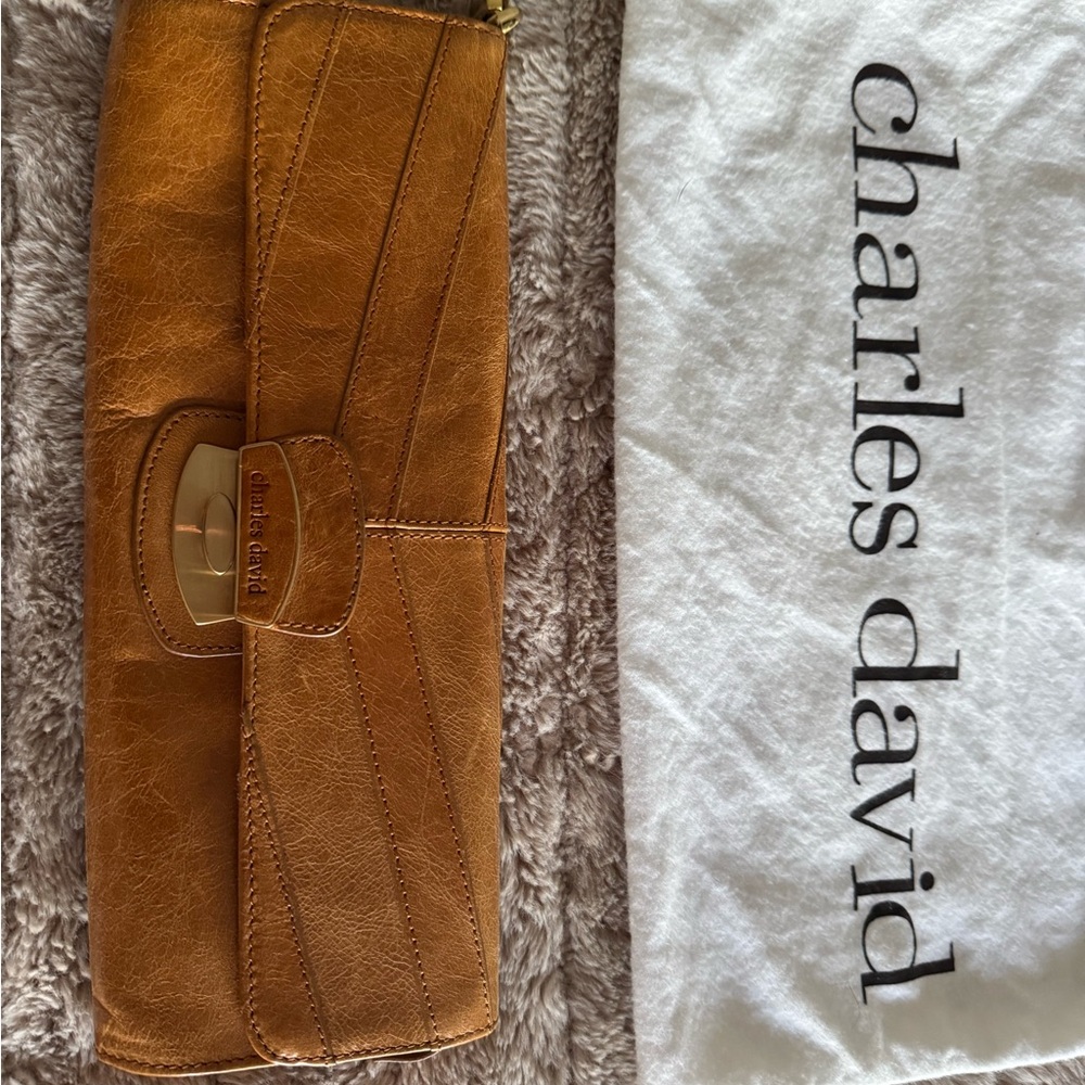 Charles David Camel Leather Clutch